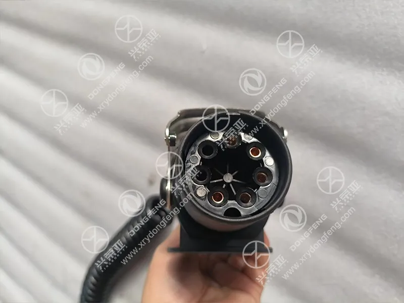 Close-up of standard 7-pin ABS waterproof plug internal copper terminal structure