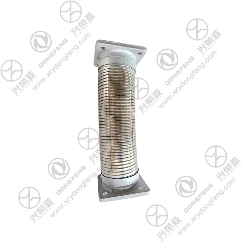 Front view of square four-hole cast steel sealing flange end of exhaust flexible metal hose OE 1202010-K20A0 Dongfeng KC truck