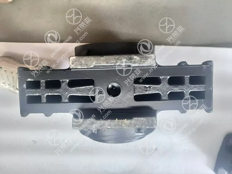 Bottom close view of evenly distributed flange mounting bolt hole spacing balance shaft hub assembly OE 2904080-TK500 Dongfeng KC heavy truck chassis