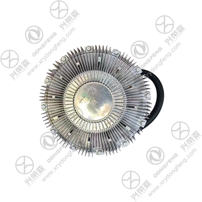 Top view of rear mounting flange, multi bolt holes and 24V control wiring harness silicone fan clutch OE 1308065-XLTF490 DFCV OEM cooling fan drive unit for Dongfeng GX & KX truck