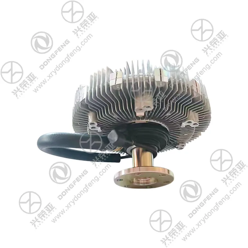 Bottom close view of central drive boss and symmetrical mounting flange holes electronic silicone fan clutch assembly OE 1308065-XLTF490 Dongfeng GX & KX heavy truck water pump side