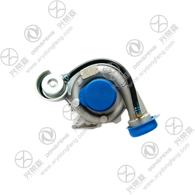 Angle shot of Turbocharger Assembly C5317576 with blue protective caps for Cummins Engine heavy‑duty truck